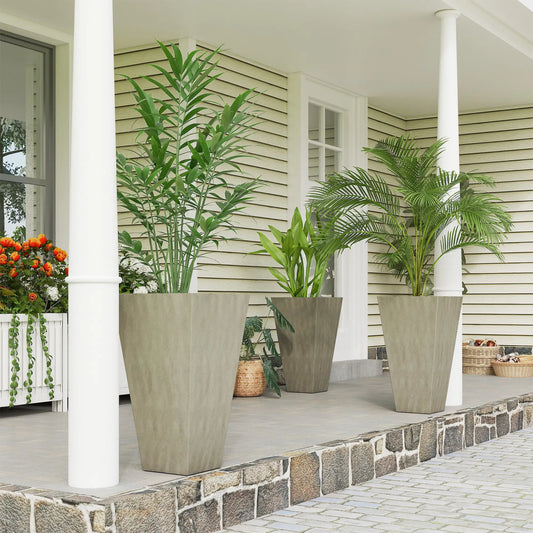 28" Tall Garden Plastic Planters, Set of 3, Indoor Outdoor, Mixed Grey, Grey Garden Accessories Mixed Grey at Gallery Canada