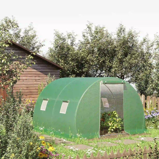 Walk-In Tunnel Greenhouse, 10' x 10' x 7', 4 Windows, Zipper Door, Green Walk In Greenhouses Green, Silver at Gallery Canada
