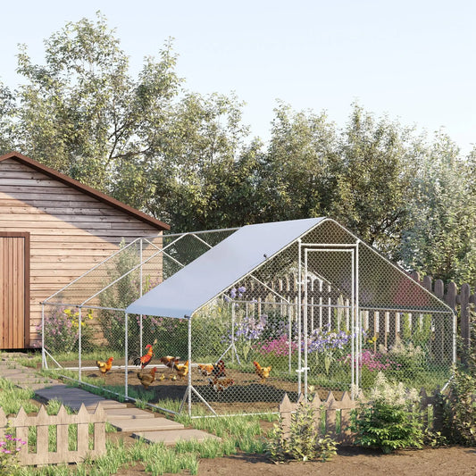 9.8' x 19.7' x 6.6' Chicken Coop, Outdoor Hen House With Cover Chicken Coops Silver at Gallery Canada