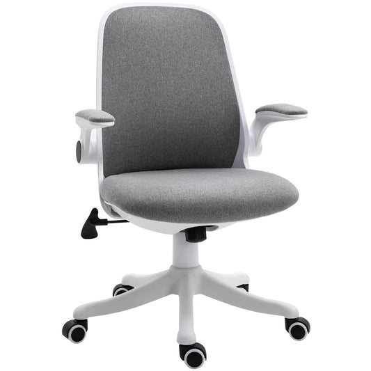 Office Chair 360° Swivel Task Desk Breathable Fabric Computer Chair with Flip-up Arms and Adjustable Height, Grey at Gallery Canada