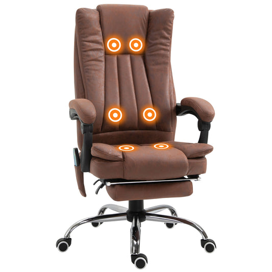 Office Chair 6-point Vibration Massage Chair Micro Fiber Recliner with Retractable Footrest Brown at Gallery Canada