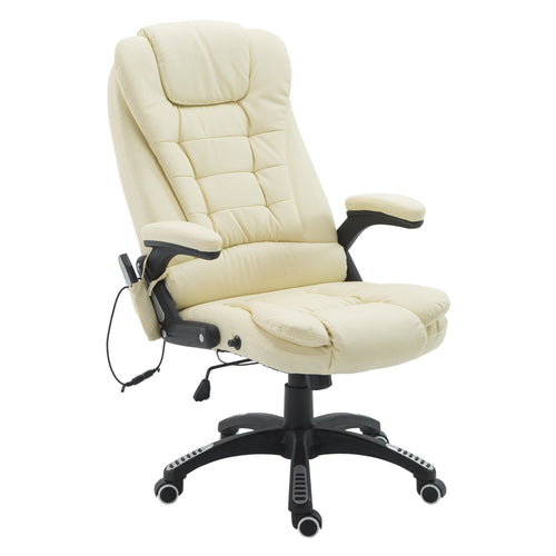 Office Chair Adjustable Heated Ergonomic Massage Swivel Vibrating High Back Leather Executive Chair Office Furniture (Beige)