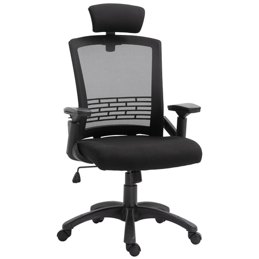 Office Chair Comfortable Mesh Task High Back Adjustable 360° Rotating Seat with Headrest and Armrest Black at Gallery Canada