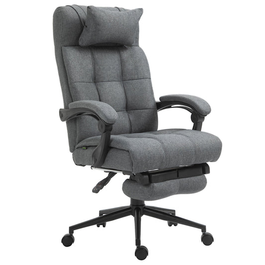 Office Chair Executive Linen-Feel Fabric High Back Swivel Task Chair with Upholstered Retractable Footrest, Headrest and Padded Armrest, Dark Grey at Gallery Canada