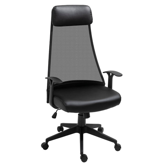 Office Chair Executive Mesh Faux Leather High Back Swivel Computer Desk Chair for with Arm, Wheels, Black at Gallery Canada