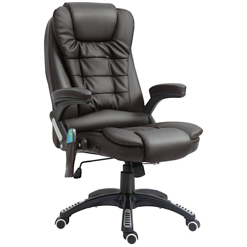 Office Chair Heated Ergonomic Massage Swivel Vibrating High Back Faux Leather Executive Chair Office (Brown)