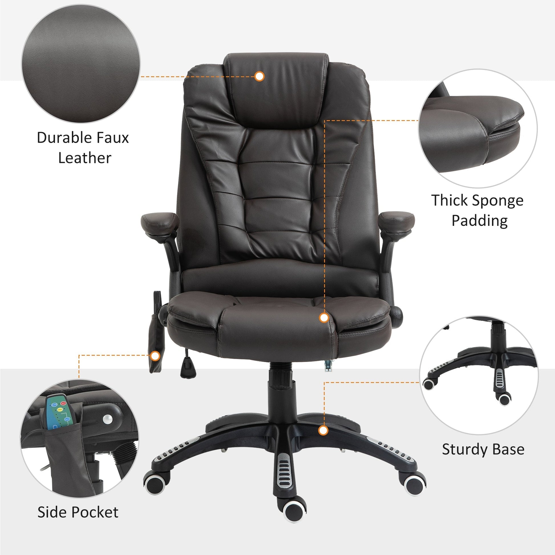 Office Chair Heated Ergonomic Massage Swivel Vibrating High Back Faux Leather Executive Chair Office (Brown) at Gallery Canada