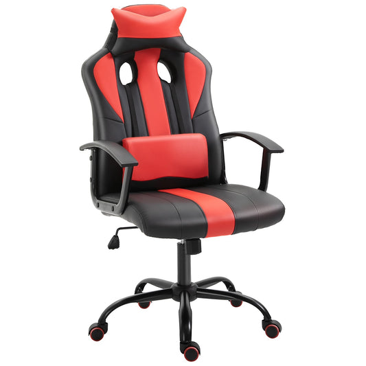 Office Chair High Back Racing Style Gaming Chair Adjustable PU Leather Swivel Computer Task Seat with Lumbar Support and Pillow Red - Gallery Canada