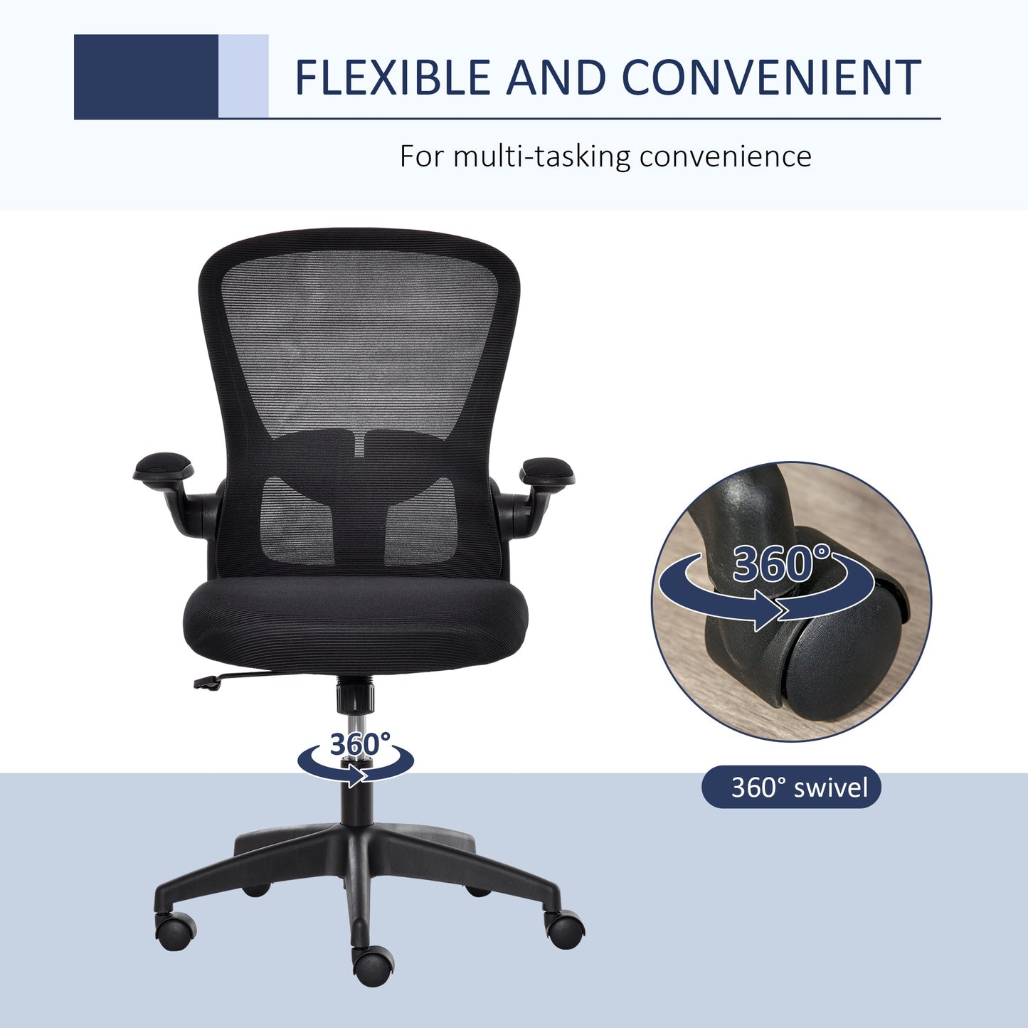 Office Chair Mesh Swivel Task Desk Chair with Lumbar Back Support, Adjustable Height, Flip-Up Arm, Black at Gallery Canada