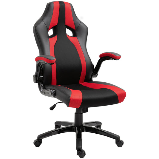 Office Chair Multi-functional Racing Gaming Chair Adjustable Height with Flip-up Armrest Wheels Swivel Red Black - Gallery Canada