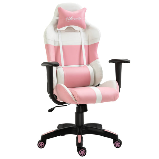 Office Chair Racing Gaming Chair Faux Leather Adjustable Height Recliner with Wheels, Headrest, Lumbar Support for Girls Gift, Pink and White - Gallery Canada