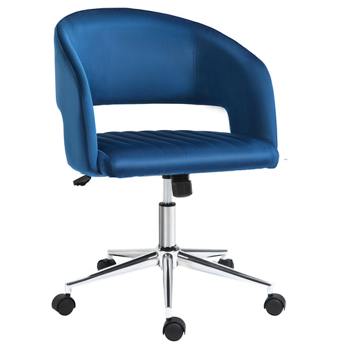 Office Chair Upholstered Open Back Velvet Fabric Swivel Computer Desk Chair with Arms and Adjustable Height, Blue