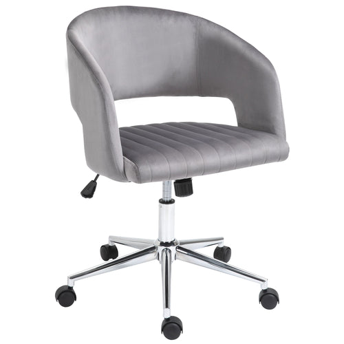 Office Chair Upholstered Open Back Velvet Fabric Swivel Computer Desk Chair with Arms and Adjustable Height, Grey