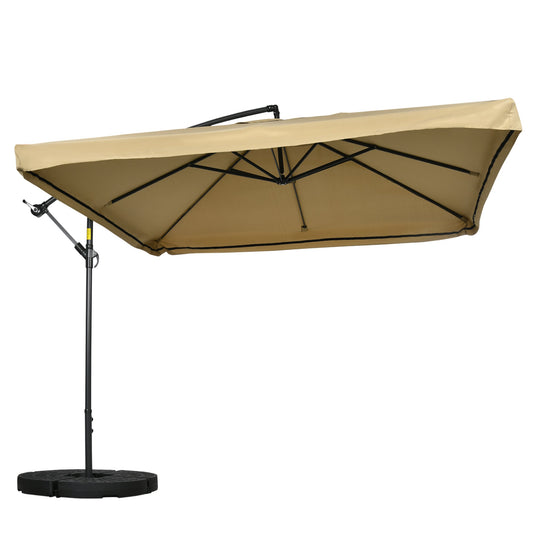 Offset Patio Umbrella with Net and Umbrella Base, Adjustable Cantilever Canopy with Cross Base, Weight Plates and 8 Ribs for Backyard, Poolside, Garden, Beige - Gallery Canada
