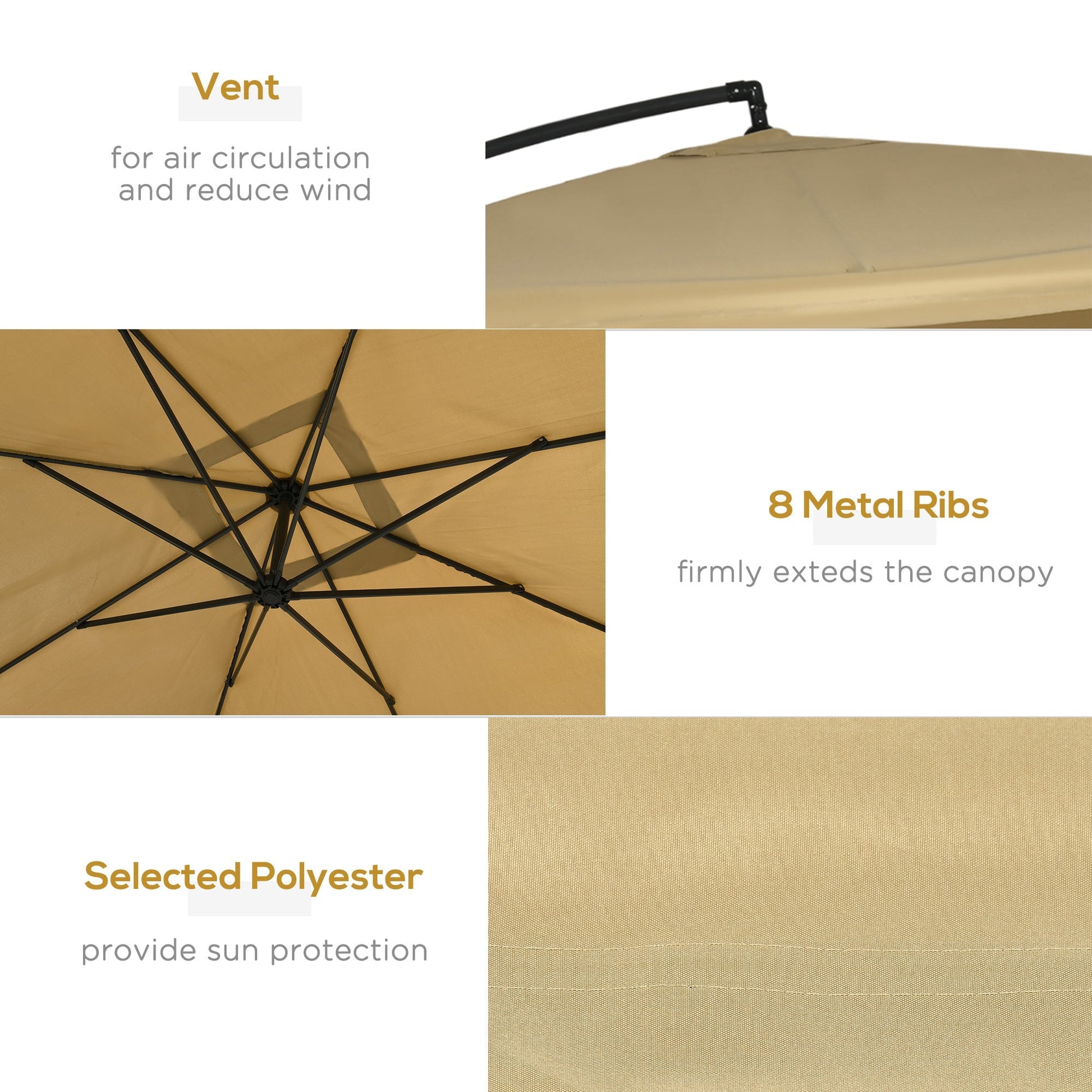 Offset Patio Umbrella with Net and Umbrella Base, Adjustable Cantilever Canopy with Cross Base, Weight Plates and 8 Ribs for Backyard, Poolside, Garden, Beige at Gallery Canada