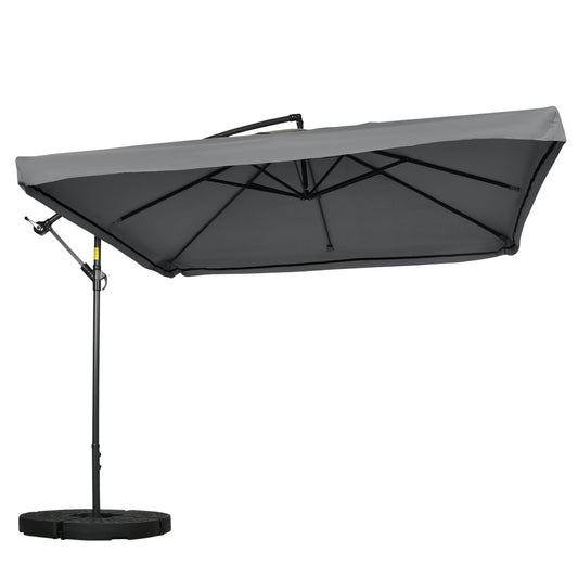 Offset Patio Umbrella with Net and Umbrella Base, Adjustable Cantilever Canopy with Cross Base, Weight Plates and 8 Ribs for Backyard, Poolside, Garden, Dark Grey - Gallery Canada