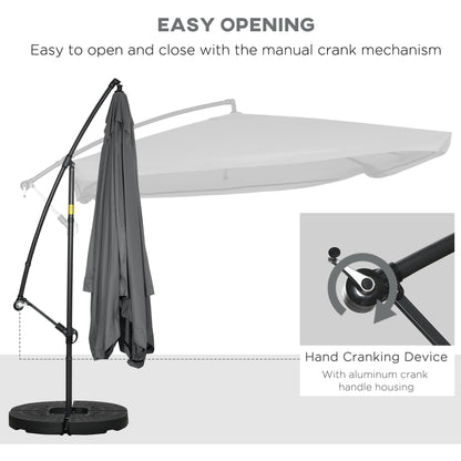 Offset Patio Umbrella with Net and Umbrella Base, Adjustable Cantilever Canopy with Cross Base, Weight Plates and 8 Ribs for Backyard, Poolside, Garden, Dark Grey at Gallery Canada