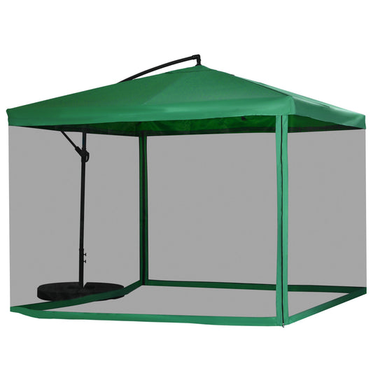 Offset Patio Umbrella with Net and Umbrella Base, Adjustable Cantilever Canopy with Cross Base, Weight Plates and 8 Ribs for Backyard, Poolside, Garden, Green - Gallery Canada