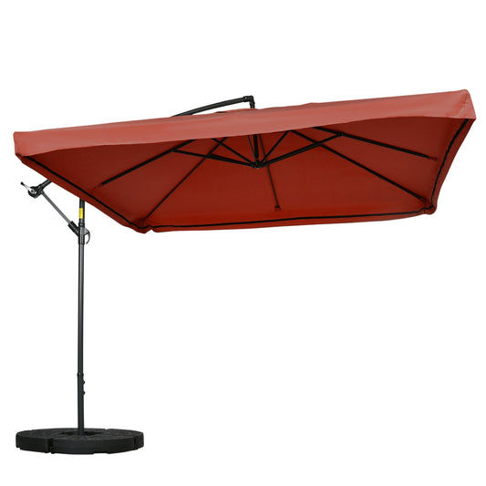 Offset Patio Umbrella with Net and Umbrella Base, Adjustable Cantilever Canopy with Cross Base, Weight Plates and 8 Ribs for Backyard, Poolside, Garden, Wine Red - Gallery Canada