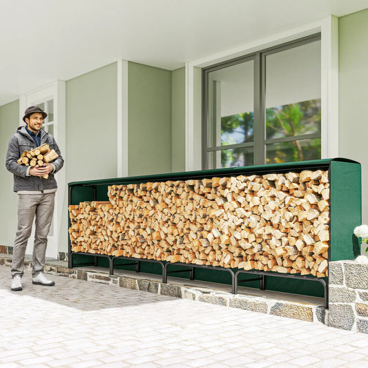 Firewood Rack with Waterproof Cover, 142" x 14" x 39", Dark Green Firewood Racks Dark Green, Black at Gallery Canada