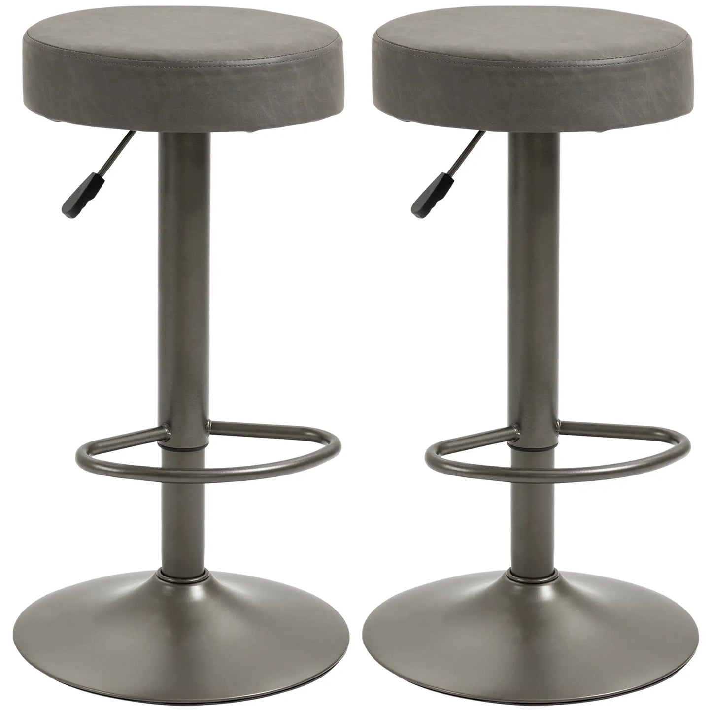 Adjustable Bar Stools Set of 2, Swivel with Footrest, PU Leather Round Top, Dark Grey Bar Stools at Gallery Canada