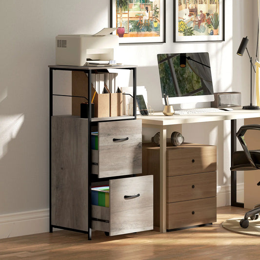 Vertical Filing Cabinet, 2 Drawers, Hanging Bars, Letter and A4 Size, Distressed Grey Office Cabinets & Cupboards Distressed Grey, Black at Gallery Canada