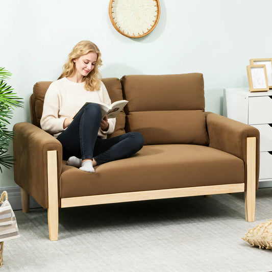 53 Inch Loveseat Sofa, 2 Seater Couch, Solid Wood Legs, Modern Velvet, Brown 2-Seater Sofas Brown, Washed White at Gallery Canada