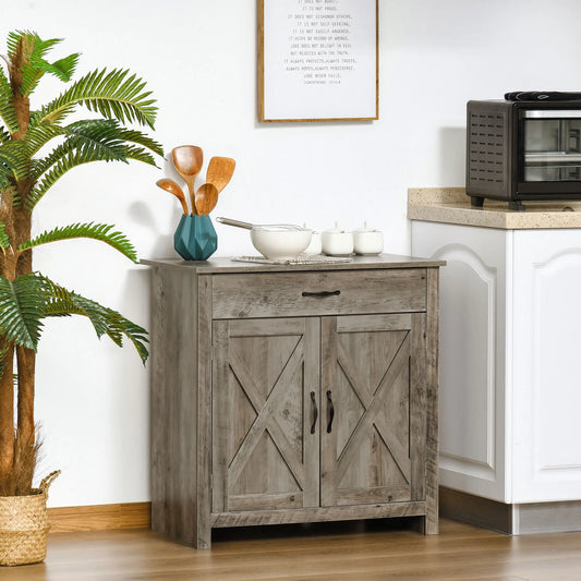 Farmhouse Sideboard Buffet, Storage Cabinet with Barn Doors, Ash Grey Bar Cabinets Ash Grey at Gallery Canada