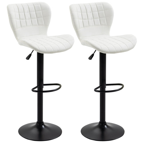 Bar Stools Set of 2 Adjustable Height Swivel Bar Chairs in PU Leather with Backrest &; Footrest, White