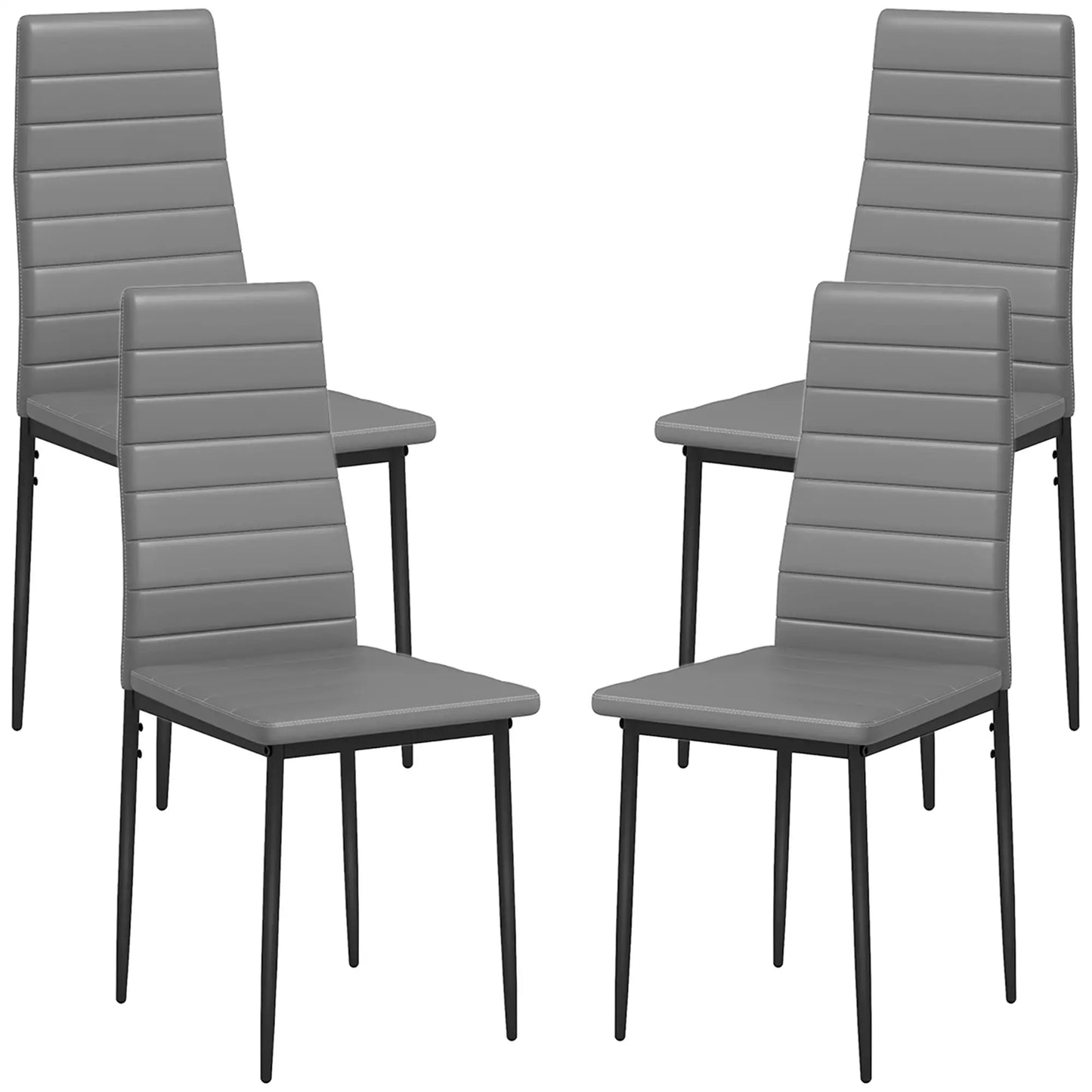 Modern Dining Chairs, Set of 4, High Back PU Leather, Metal Legs, Grey Bar Stools at Gallery Canada