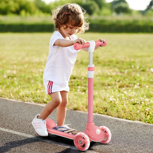 3 Wheel Kids Scooter, Adjustable Height, Rear-Fender Brake, LED Light, Pink Scooters Pink at Gallery Canada