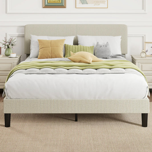 Queen Size Bed Frame, Adjustable Upholstered Headboard, Wood Slat Support, Light Grey Bed Frames Light Grey at Gallery Canada