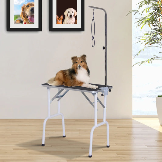 Foldable Pet Grooming Table for Dogs Cats with Adjustable Arm, Non-slip Surface, Black Dog Grooming Tables Black, White at Gallery Canada