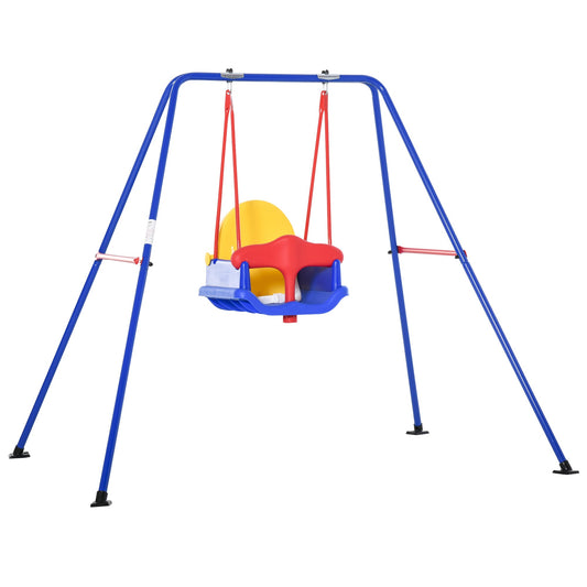 Toddler Metal Swing Set with High Back Seat Safety Harness A-Frame Stand for Backyard Playground Outdoor Playset for Kid Age 3-36 Months - Gallery Canada