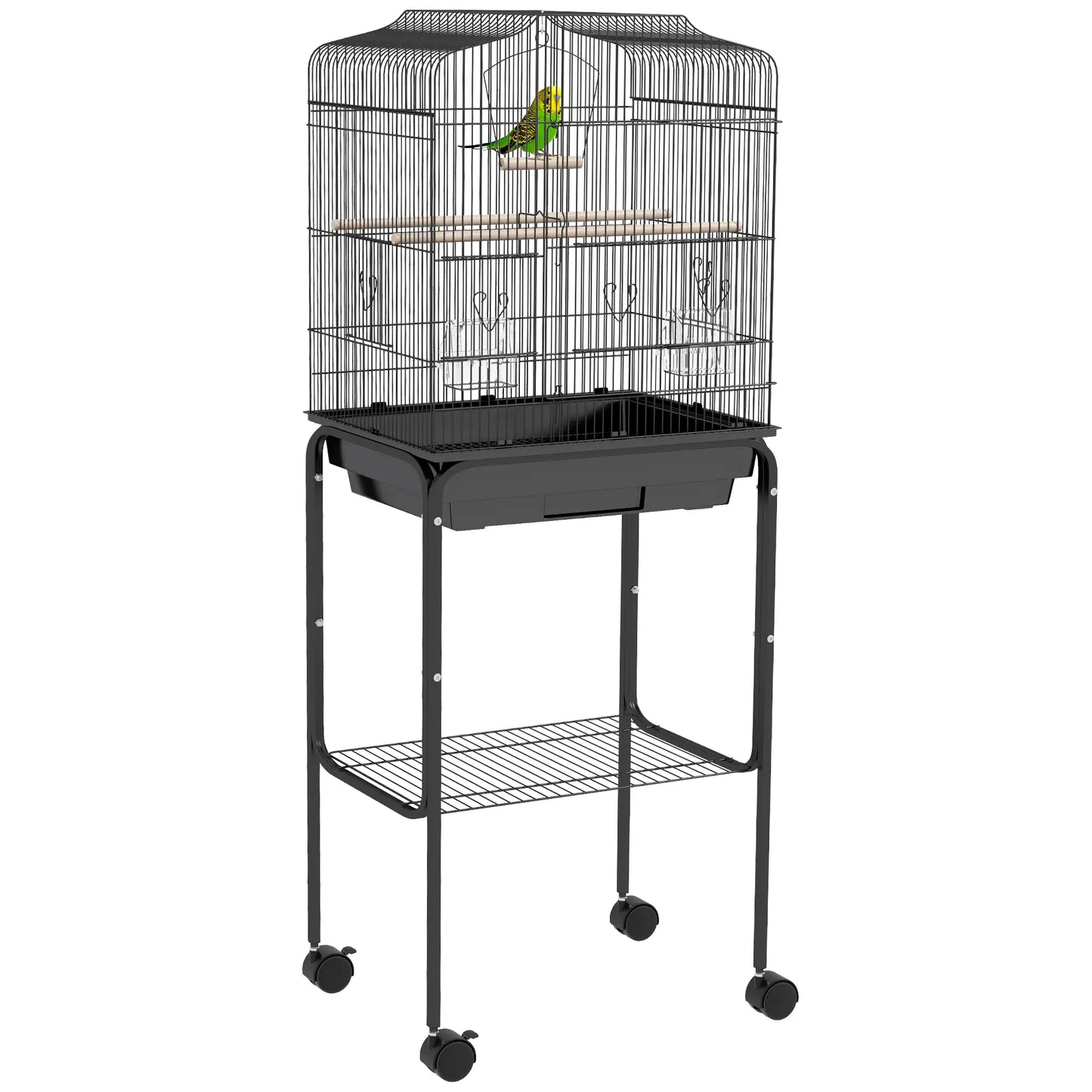 49" Rolling Bird Cage, Cockatoo House, Play Top, Storage Shelf, Wheels, Black Bird Cages at Gallery Canada