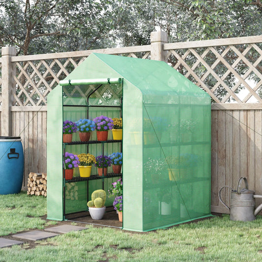 56" x 54" x 74" Walk-In Greenhouse, Portable Garden, 8 Shelves, PE Cover, Green Walk In Greenhouses Green at Gallery Canada