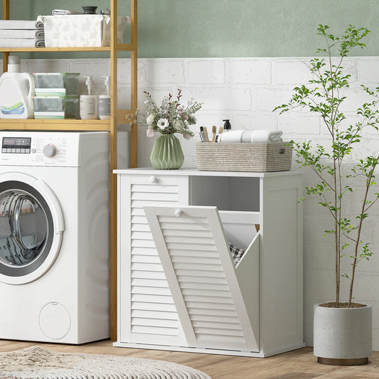 Armoire à linge inclinable, 2 paniers, 2 portes à persiennes, blanc