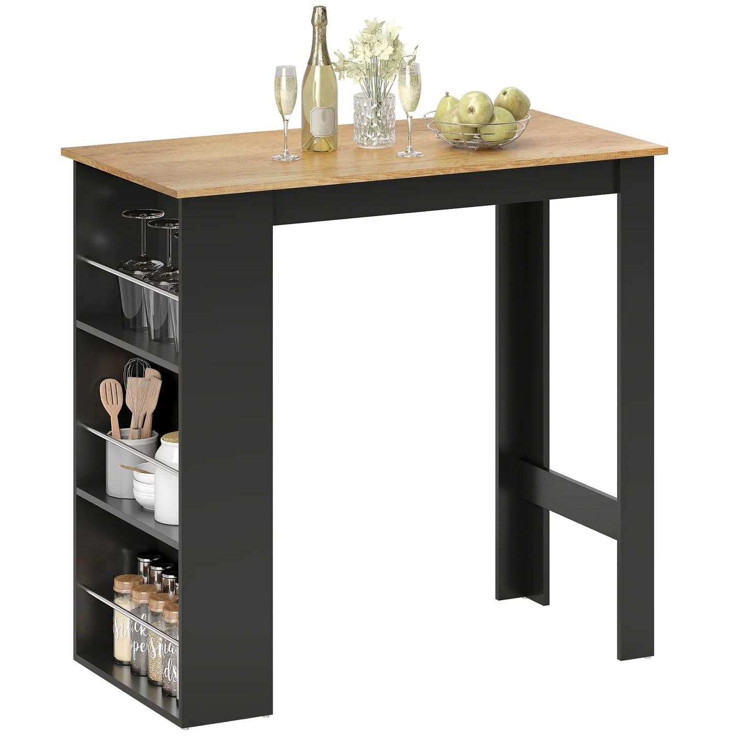 Modern Bar Table, Counter Height With 3 Storage Shelves, Walnut Bar Tables at Gallery Canada