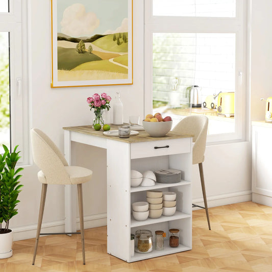 Bar Table with Drawer, 3 Shelves, High Top Pub Table, Grey Bar Tables & Dining Tables Grey Wood Effect at Gallery Canada