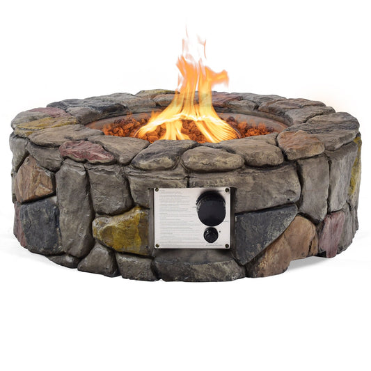 28 Inch Propane Gas Fire Pit with Lava Rocks and Protective Cover, Gray