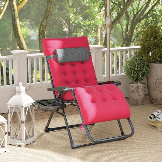 Padded Zero Gravity Chair, Folding Recliner, Patio Lounger with Cup Holder, Red Lounger Chairs Black, Red at Gallery Canada