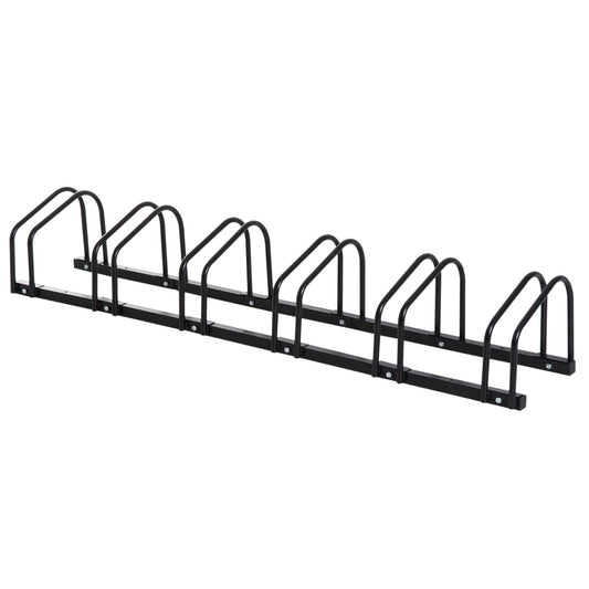 6-Bike Bicycle Floor Parking Rack Cycling Storage Stand Ground Mount Garage Organizer for Indoor and Outdoor Use Black - Gallery Canada