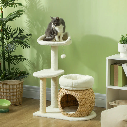 31" Cat Tree Tower, Scratching Posts, Condo, Beds, Platform, Toy Ball, Cream White Cat Towers Cream at Gallery Canada
