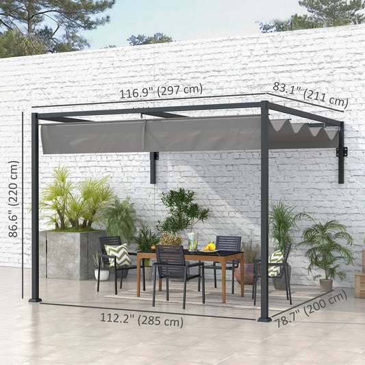 10' x 7' Metal Pergola, Retractable Roof For Grill Garden Patio Deck