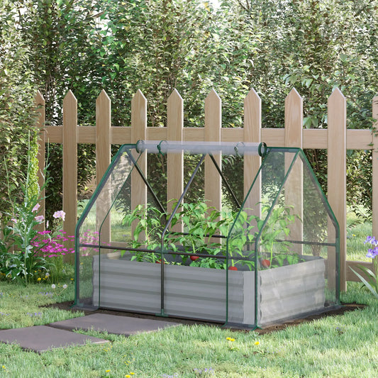 Steel Outdoor Raised Garden Bed, Greenhouse Cover, Roll Up Door, 50"x37.4"x36.2", Clear Mini Greenhouses Clear, Grey at Gallery Canada