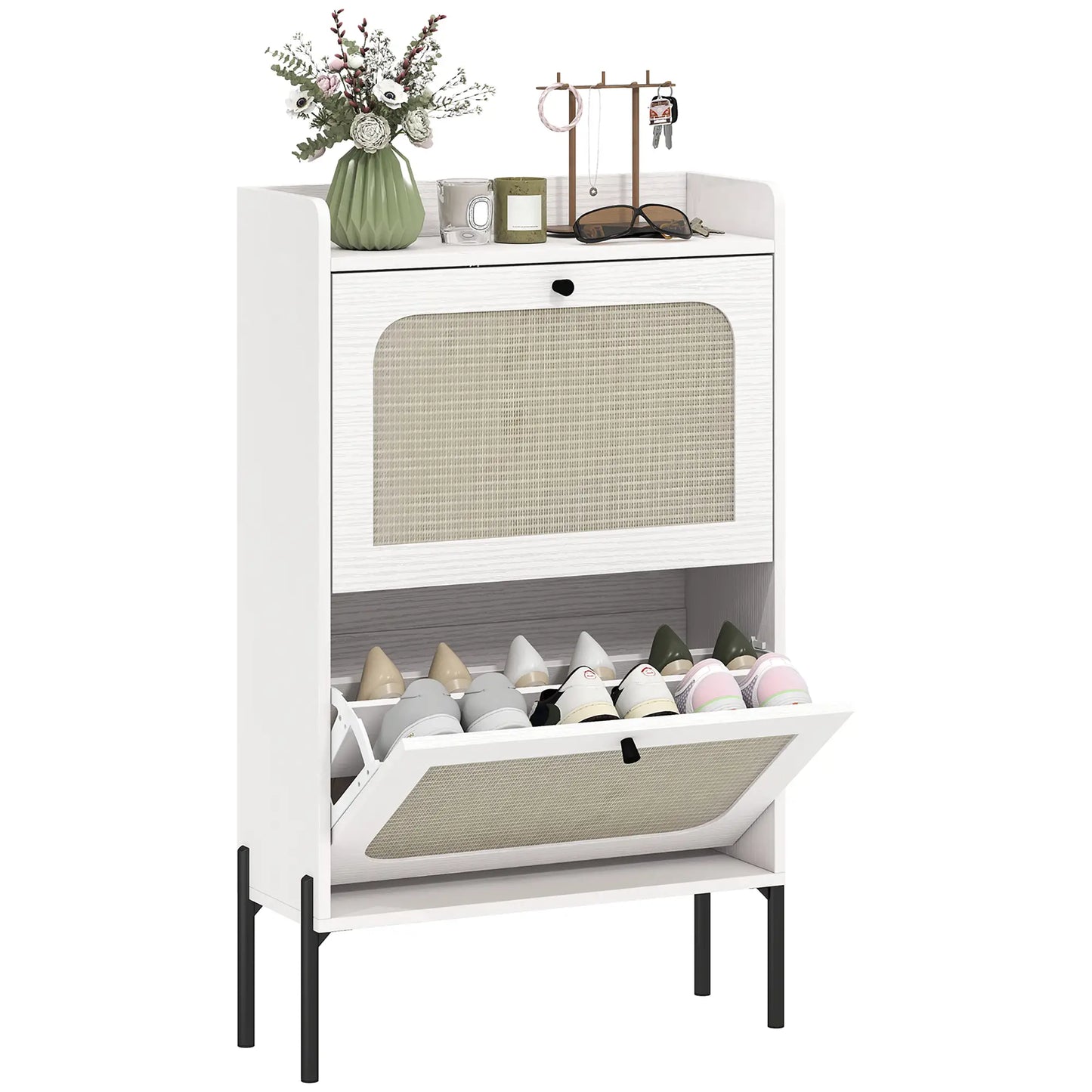 Shoe Cabinet With 2 Flip Drawers, Narrow, White Shoe Storage Cabinets & Racks at Gallery Canada