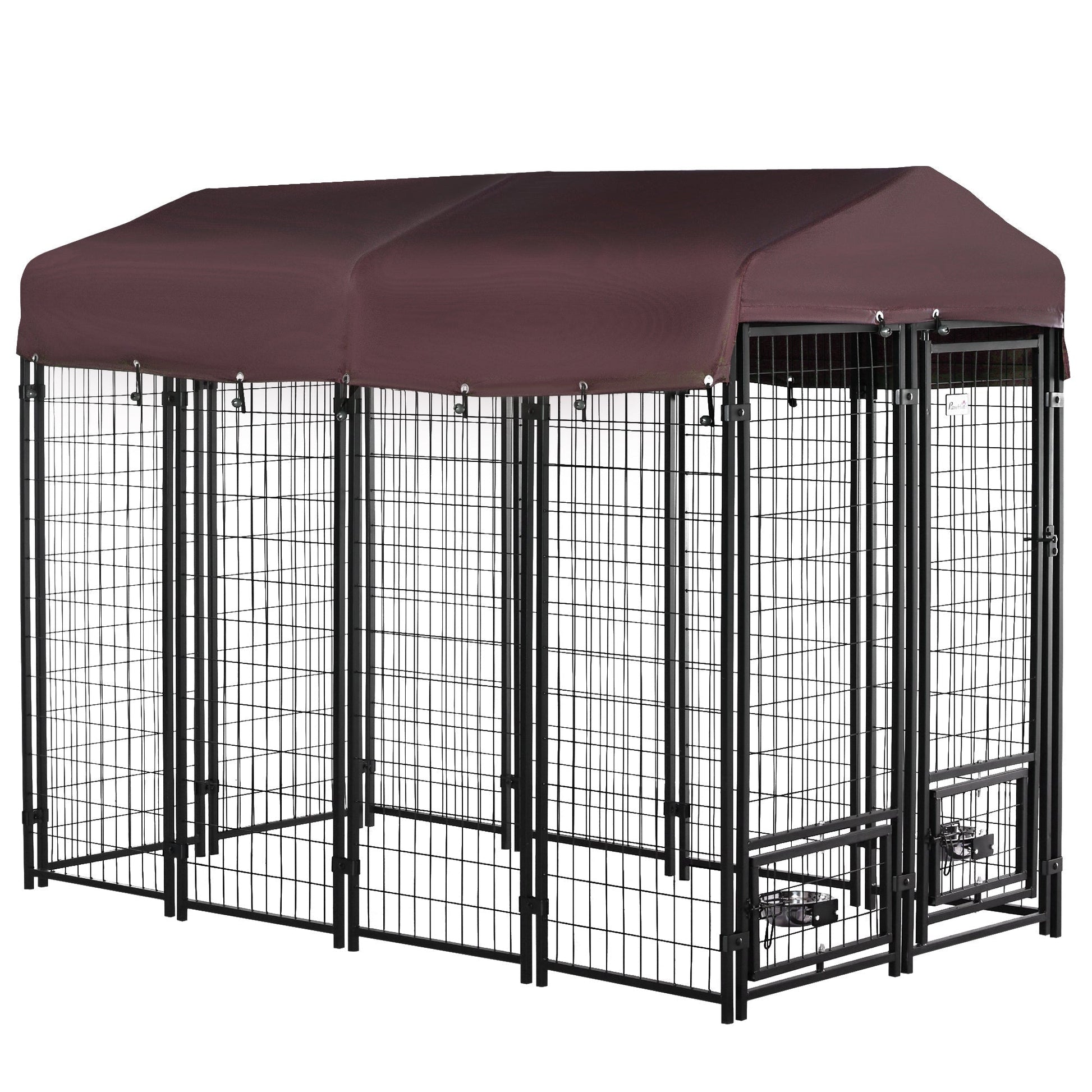 Outdoor Dog Kennel, Lockable Pet Playpen Crate, Welded Wire Steel Fence, Rotating Bowl Holders, Red at Gallery Canada