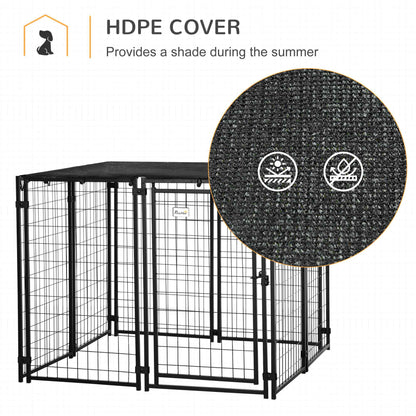 Outdoor Dog Kennel, Lockable Pet Playpen Crate with Top Cover, Black at Gallery Canada