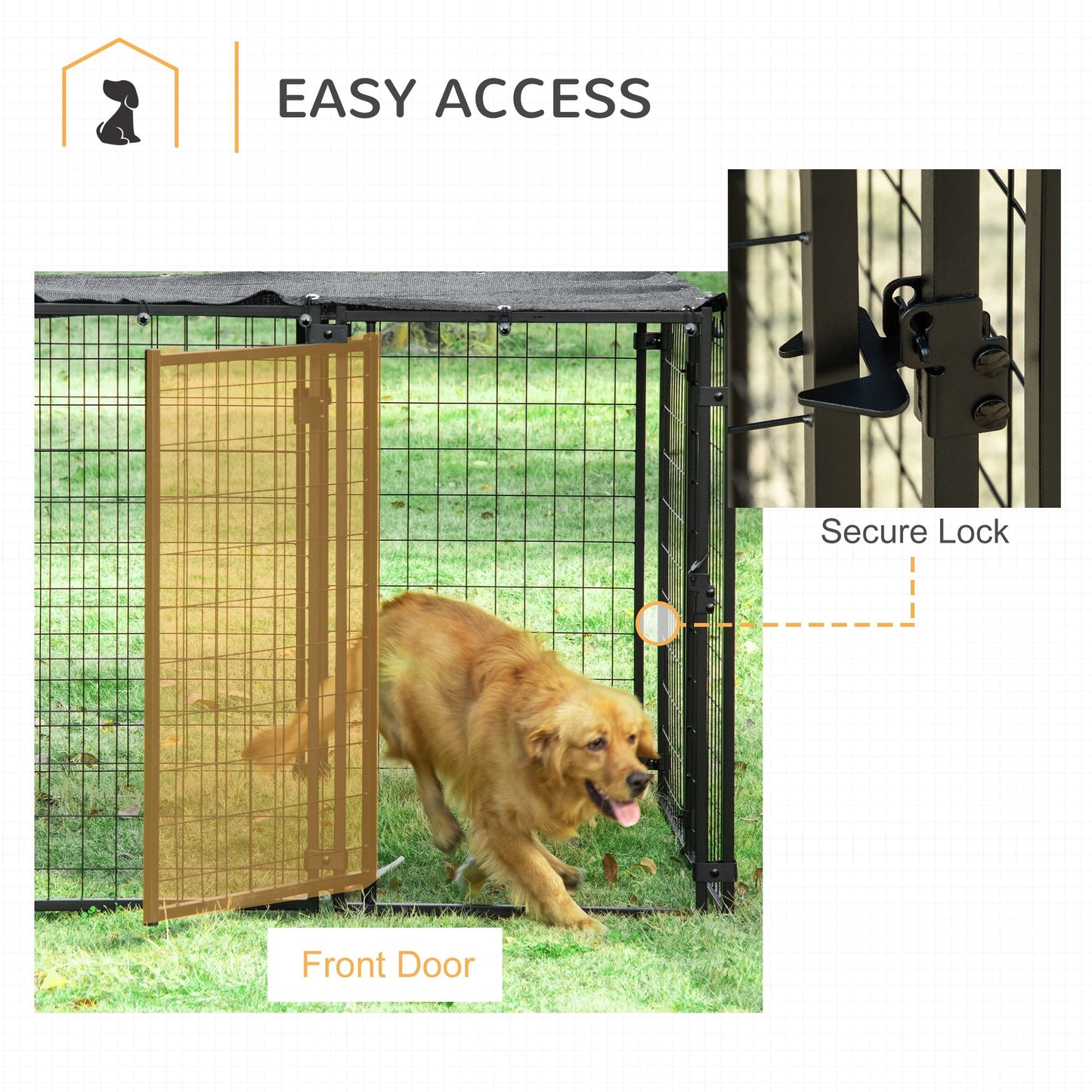 Outdoor Dog Kennel, Lockable Pet Playpen Crate with Top Cover, Black at Gallery Canada