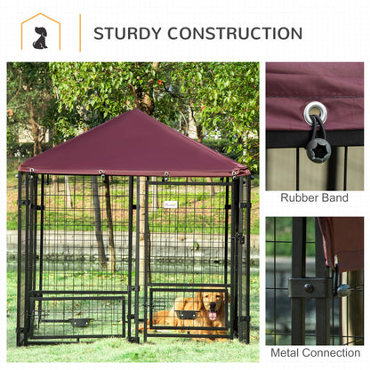 Outdoor Dog Kennel, Welded Wire Steel Fence, Lockable Pet Playpen Crate, with Water-, UV-Resistant Canopy Top, Door, Rotating Bowl Holders, 4.6ft x 4.6ft x 5ft at Gallery Canada